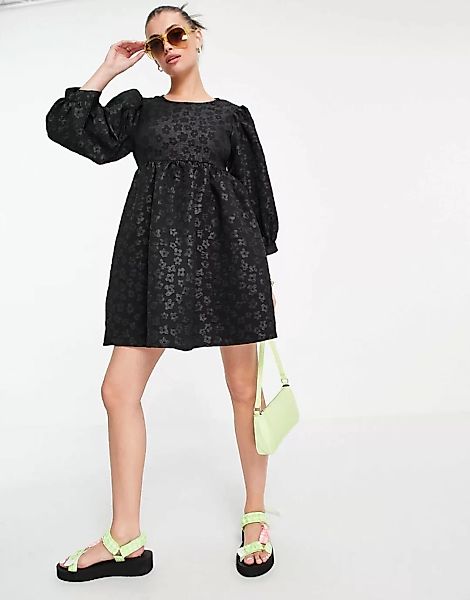 Annorlunda – Ausgestelltes Mini-Hängerkleid aus Jacquard mit Print-Schwarz günstig online kaufen