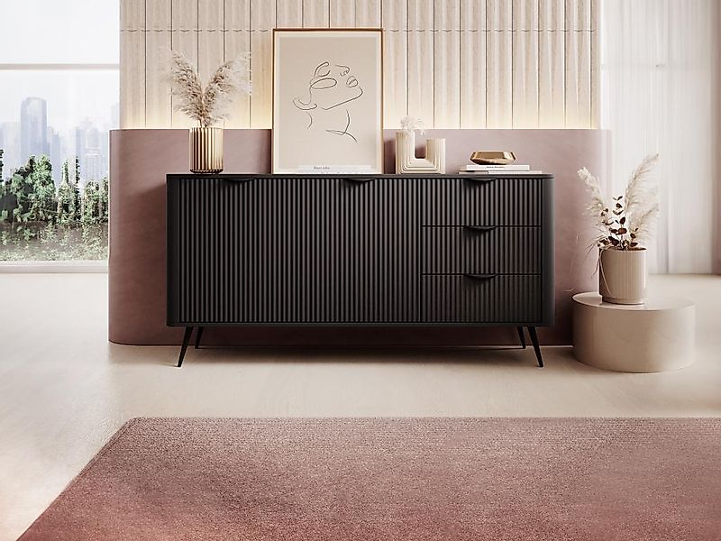 Sideboard mit 2 Türen & 3 Schubladen - MDF - Schwarz - ELONARIA II von Pasc günstig online kaufen