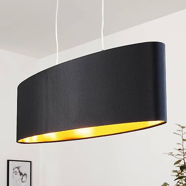 Textil-Hängeleuchte Lecio, oval, 78 cm, schwarz günstig online kaufen
