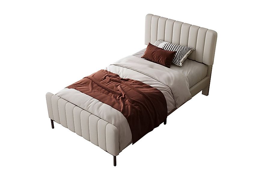 Flieks Polsterbett, Einzelbett verstellbares Kopfteil Leinen 90x200cm günstig online kaufen