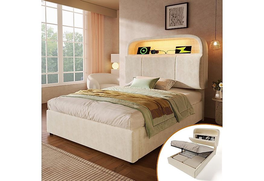 STILVORA Polsterbett 90x200 mit Bettkasten,Stauraumbett Jugendbett mit LED& günstig online kaufen
