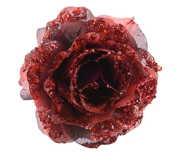 Kaemingk Weihnachtsbaumklammer, Kunstblumen Rose auf Clip 14cm ochsenblut günstig online kaufen