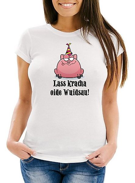 MoonWorks Print-Shirt Damen T-Shirt Geburtstag Schwein Spruch Lass kracha o günstig online kaufen