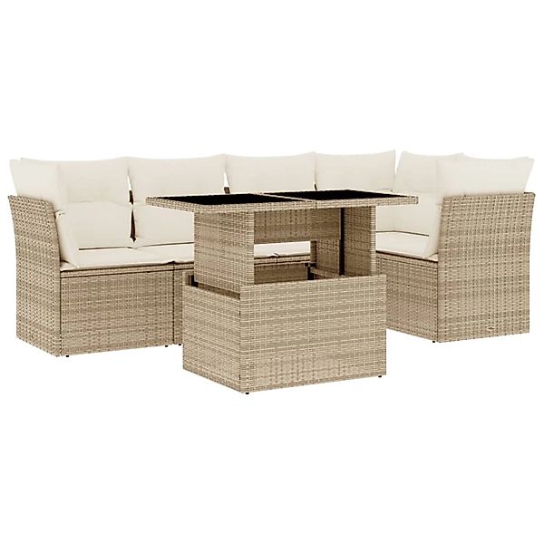 vidaXL 6-Tlg Garten-Sofagarnitur mit Kissen Beige Poly Rattan 3266568 günstig online kaufen