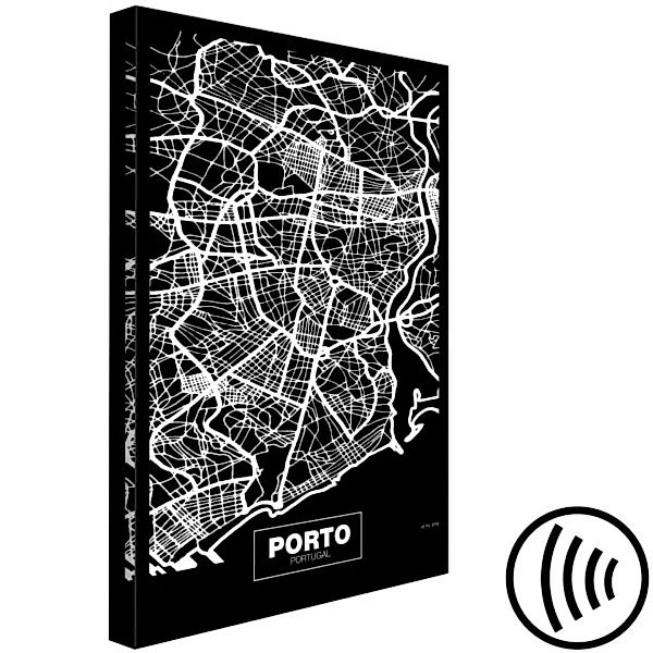 Leinwandbild Schwarz-weiße Porto-Stadtkarte - Minimal-Stadtkarte mit Straße günstig online kaufen
