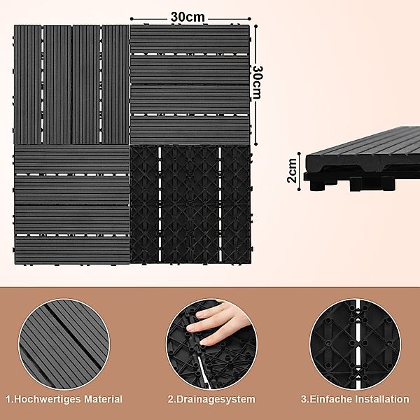 Clanmacy Holzfliesen WPC Terrassenfliesen Holzfliesen 30x30cm günstig online kaufen