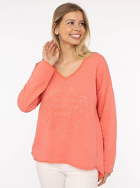 Zwillingsherz Sweatshirt "Positive Mind" ausgefranster V-Ausschnitt, günstig online kaufen