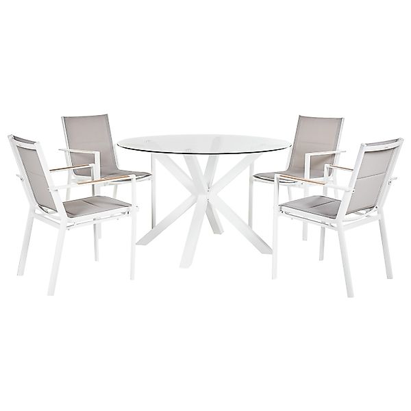 Beliani Gartentisch Set MALETTO/BUSSETO Weiss Grau Heller Holzfarbton Trans günstig online kaufen