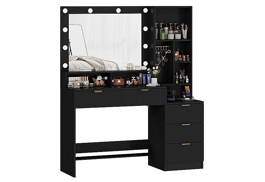 Furnicopia Schminktisch Einstellbare LED-Beleuchtung Fünf Schubladen und si günstig online kaufen