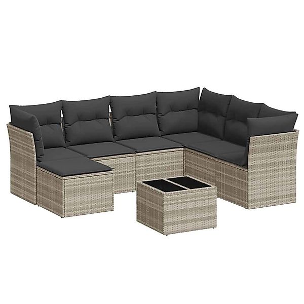 vidaXL 8-Tlg Garten-Sofagarnitur mit Kissen Hellgrau Poly Rattan 3218002 günstig online kaufen