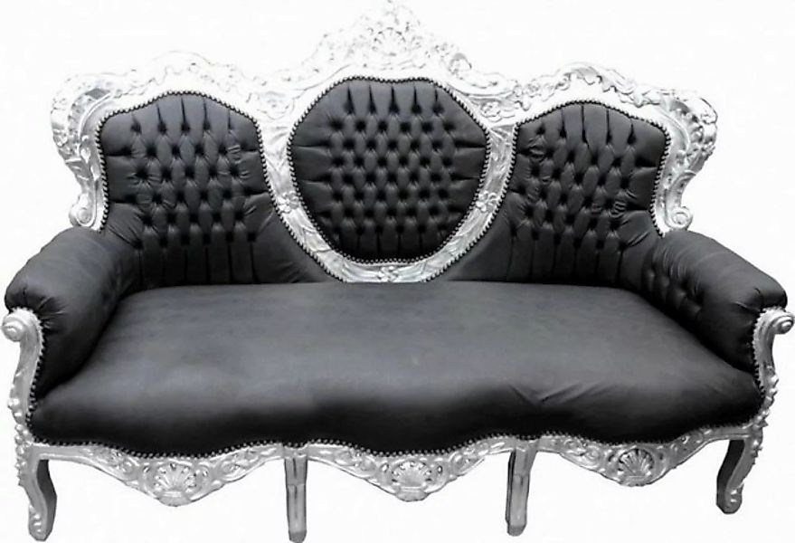 Casa Padrino Sofa Barock Sofa King Schwarz Lederoptik / Silber - Wohnzimmer günstig online kaufen