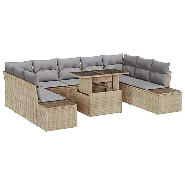 vidaXL Garten-Sofa-Set mit Speicher 10-Tlg Beige Poly Rattan 3357983 günstig online kaufen