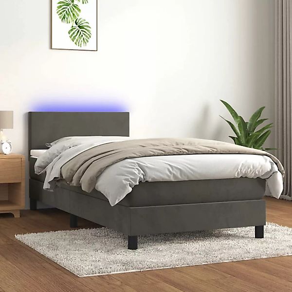 vidaXL Boxspringbett Boxspringbett mit Matratze LED Dunkelgrau 90x200 cm Sa günstig online kaufen