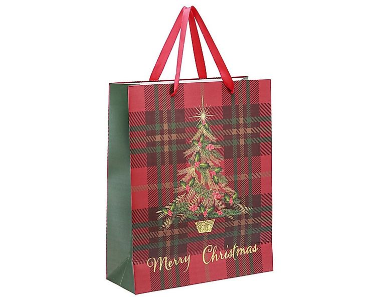 Kaemingk Tragetasche Weihnachtstüte kariert mit Henkeln 26×32×10cm 4St Gesc günstig online kaufen