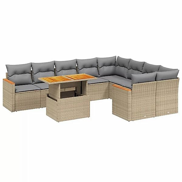 vidaXL 10-tlg Garten-Sofagarnitur mit Kissen Beige Poly Rattan Modell 209 günstig online kaufen