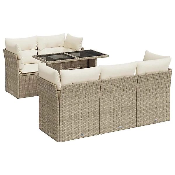 vidaXL 6-Tlg Garten-Sofagarnitur mit Kissen Beige Poly Rattan 3326099 günstig online kaufen