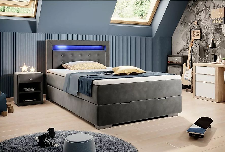 Möbel für Dich Boxspringbett Milano2 120x200cm mit Farbauswahl, LED-Licht u günstig online kaufen