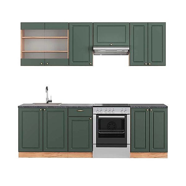 Vicco Fame-Line Küchenschränke Grün-Gold Landhaus/Goldkraft Eiche 240 cm AP günstig online kaufen