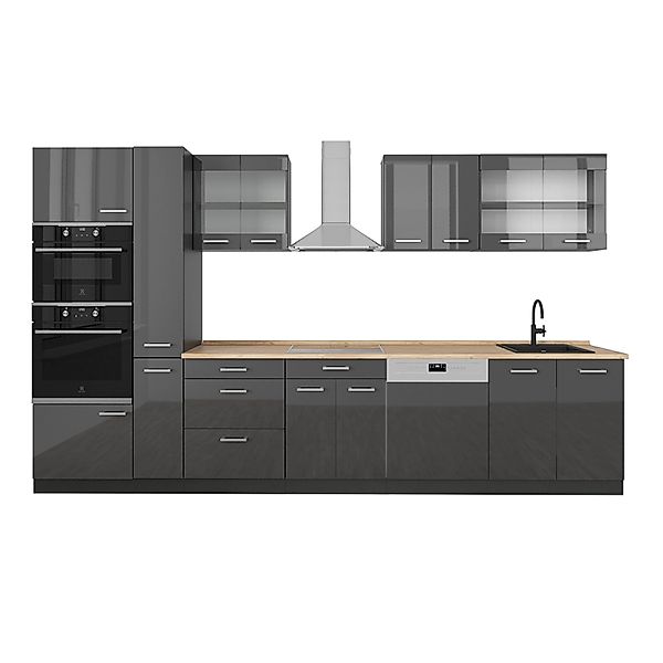 Vicco R-Line Küchenzeile Anthrazit Hochglanz/Anthrazit 350 cm AP Eiche günstig online kaufen