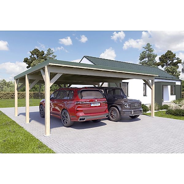 Holzbrüder Carport Ralf 42m² 150kg/m² Imprägniert-Dornengrün günstig online kaufen