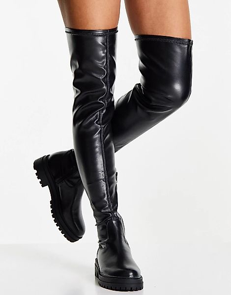 Miss Selfridge – Robuste, elastische Stiefel aus PU in Schwarz günstig online kaufen