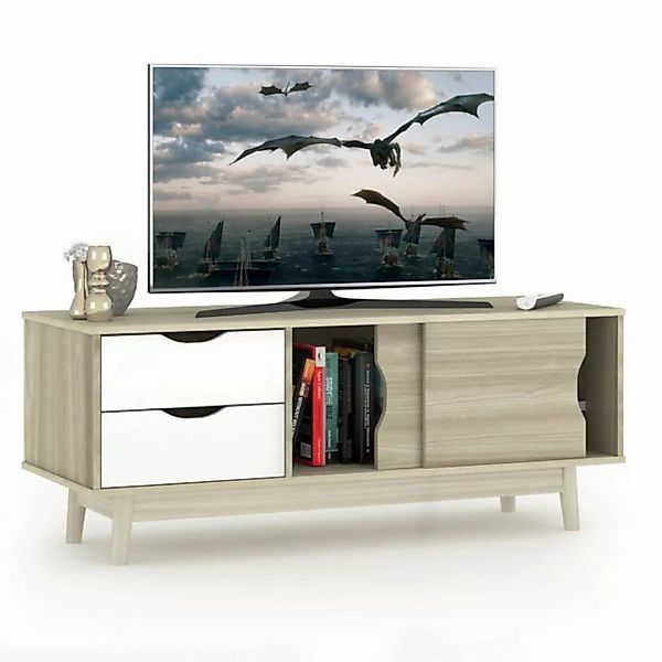 COSTWAY TV-Schrank mit 2 Schubladen & 2 Schiebetüren, 120 cm günstig online kaufen