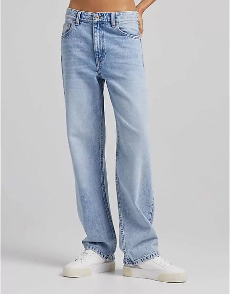 Bershka – Weite Jeans im Stil der 90er-Jahre in Vintage-Blau günstig online kaufen