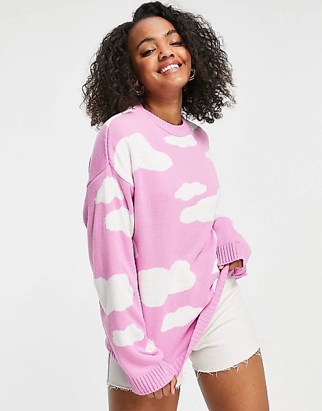 ASOS DESIGN – Pullover mit Wolkenmuster in Rosa günstig online kaufen