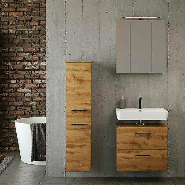 Badmöbel Set Wotan Eiche Nb. mit Spiegelschrank und Waschbeckenunterschrank günstig online kaufen