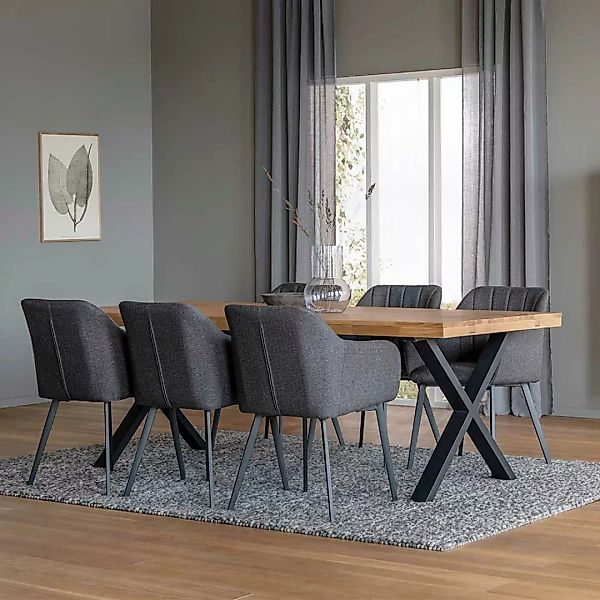 Esszimmer Sitzgruppe in Eichefarben Schwarz Grau sechs Stühle (siebenteilig günstig online kaufen