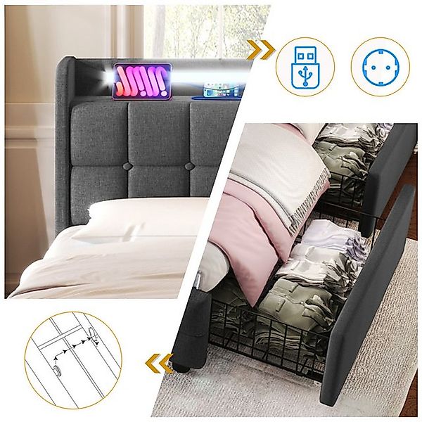 STILVORA Polsterbett 140x200 Stauraumbett Bettgestell Jugendbett mit LED-Be günstig online kaufen