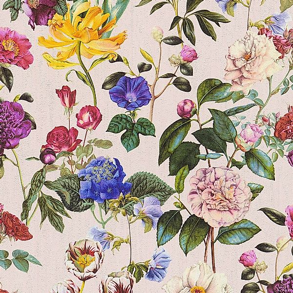 PROFHOME 373363-GU Exklusive Luxus Tapete Blumen Matt Rosa Grün Violett 0,5 günstig online kaufen