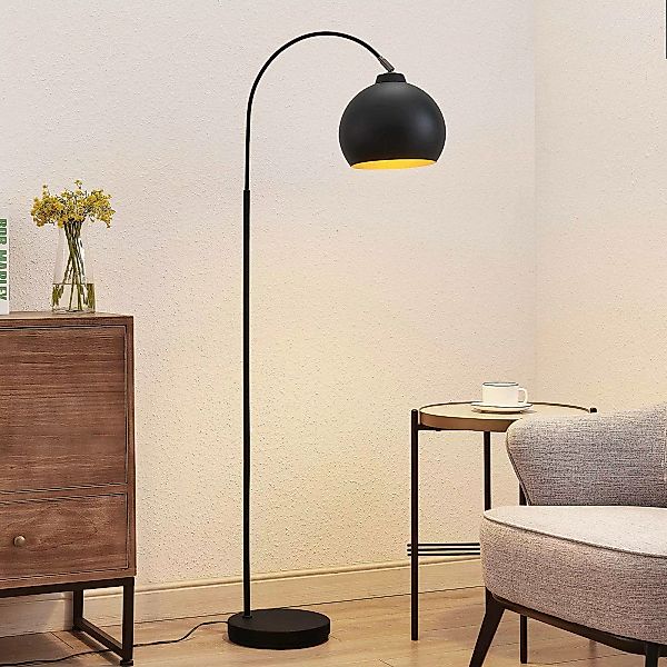 Lindby Bogenlampe Minali, schwarz, Metall, 148 cm hoch, E27 günstig online kaufen