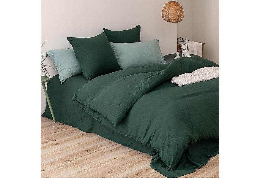 wohnTRAUM24 Bettwäsche Bettwäsche-Sets 135x200 200x200 Dunkelgrün mit Reißv günstig online kaufen