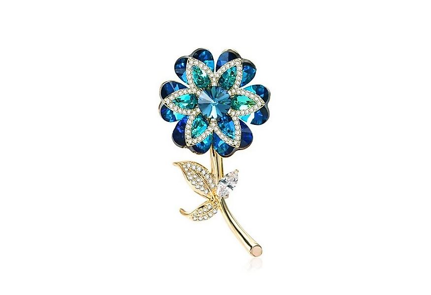MayTree Brosche "seltene Blüte", mit Strass-Steinen blau (Stück, 1-tlg), Me günstig online kaufen