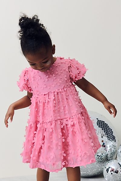 Next Tüllkleid Kurzärmeliges Kleid mit 3D-Blumendetails günstig online kaufen