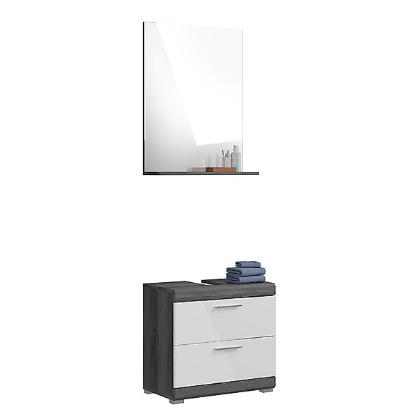 Badkombination m. Spiegelschrank 60 cm x 191 cm x 34 cm Weiß-Rauchsilber 2- günstig online kaufen