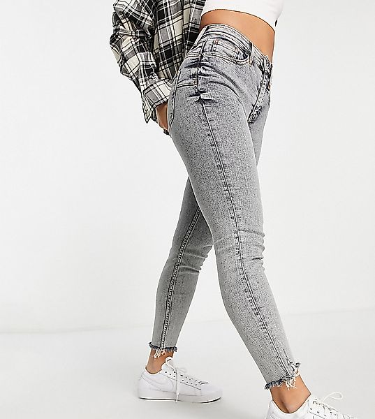 River Island Petite – Po-formende Jeans in Grau mit engem Schnitt und hohem günstig online kaufen
