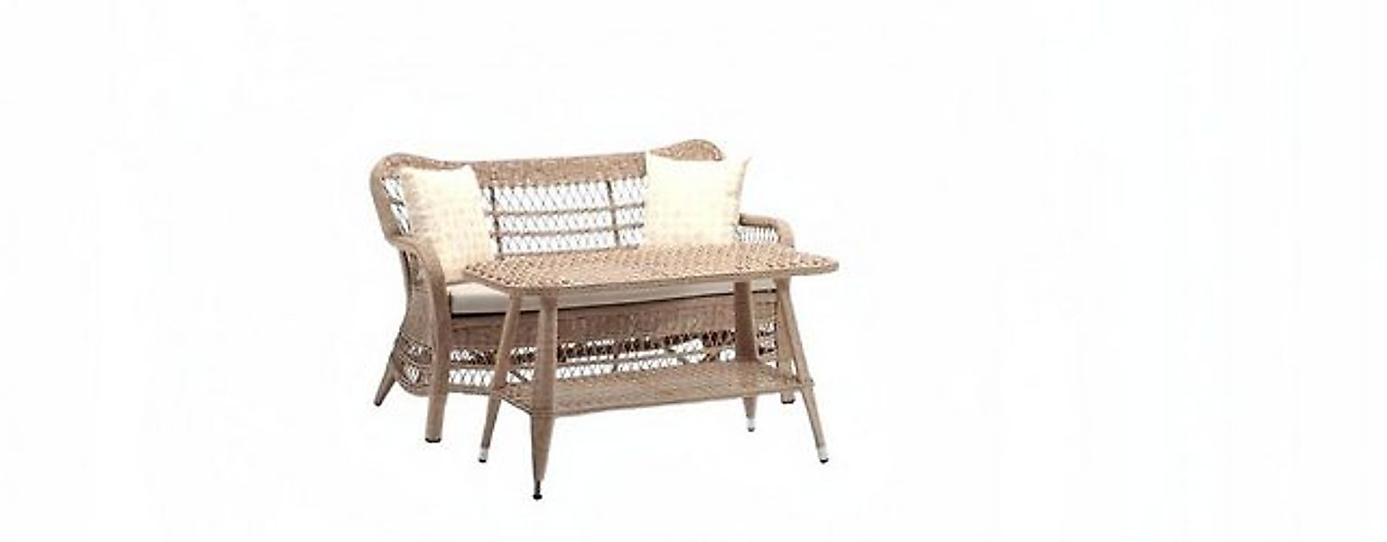 JVmoebel Sofa Hochwertig Luxus Beige Gartenmöbel Rattan Moderne Sofa 2 Sitz günstig online kaufen