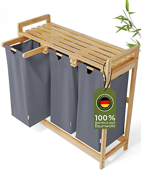 AMBIAVO Wäschekorb 3 Fächer aus Bambus günstig online kaufen