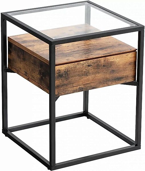 Beistelltisch Couchtisch Nachttisch Tisch Holzoptik Industrial Metall Glas günstig online kaufen