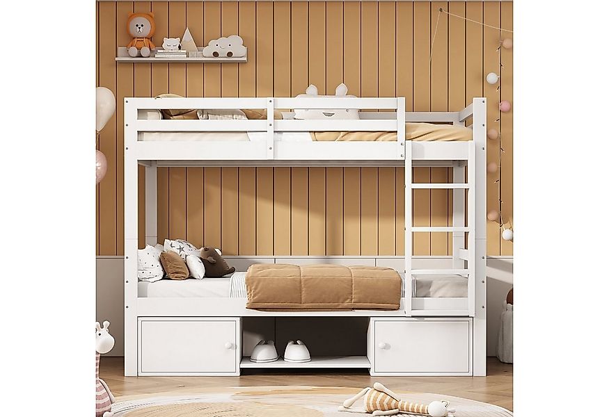 Flieks Etagenbett, Massivholz Kinderbett Schuhregale/Stauraumfächer/Umwande günstig online kaufen