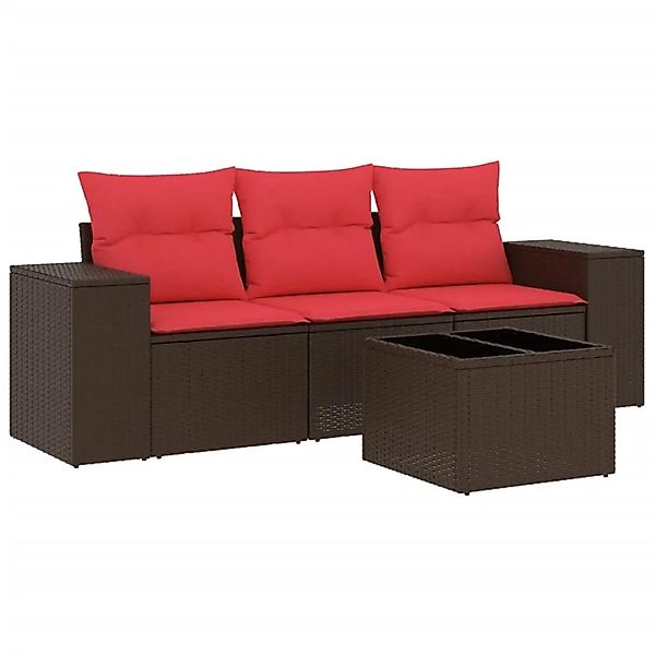 vidaXL 4-Tlg Gartensofa-Set mit Kissen Braun Polyrattan 3222273 günstig online kaufen