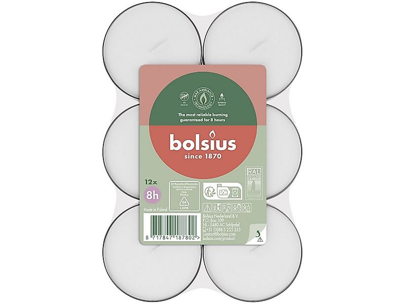 Bolsius Teelicht Bolsius Maxi-Teelichter weiß 8h 12er Pack günstig online kaufen