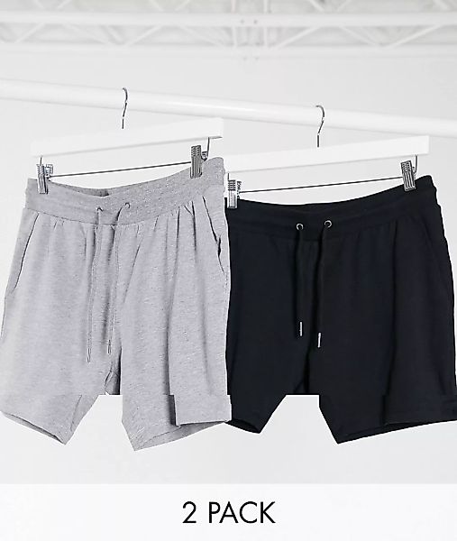 ASOS DESIGN – Enge Jersey-Shorts mit Bio-Baumwolle in Schwarz/Kalkgrau im 2 günstig online kaufen