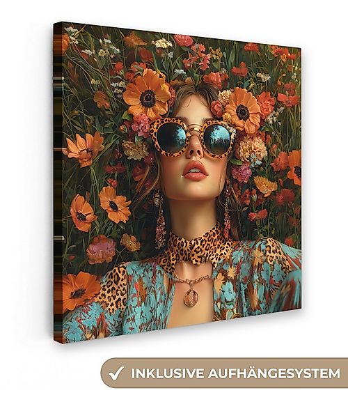 OneMillionCanvasses® Leinwandbild Frauen - Blumen - Modern - Brille - Abstr günstig online kaufen