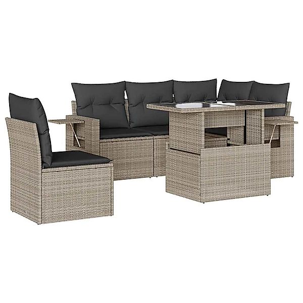 vidaXL 6-Tlg Garten-Sofagarnitur mit Kissen Hellgrau Poly Rattan 3267912 günstig online kaufen