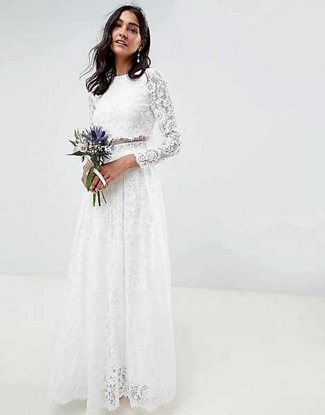 ASOS EDITION – Grace – Brautkleid aus Spitze mit kurz geschnittenem Obertei günstig online kaufen