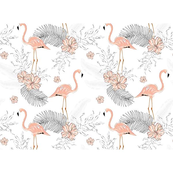 Fototapete Palmen Flamingo Orange Weiß 3,50 m x 2,55 m FSC® günstig online kaufen