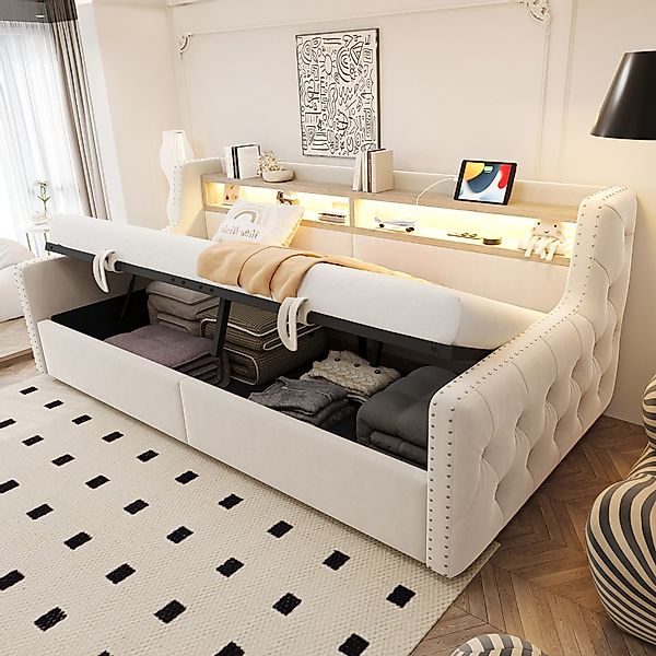 Merax Daybett 90x200cm mit LED-Lichtleiste, Steckdose günstig online kaufen